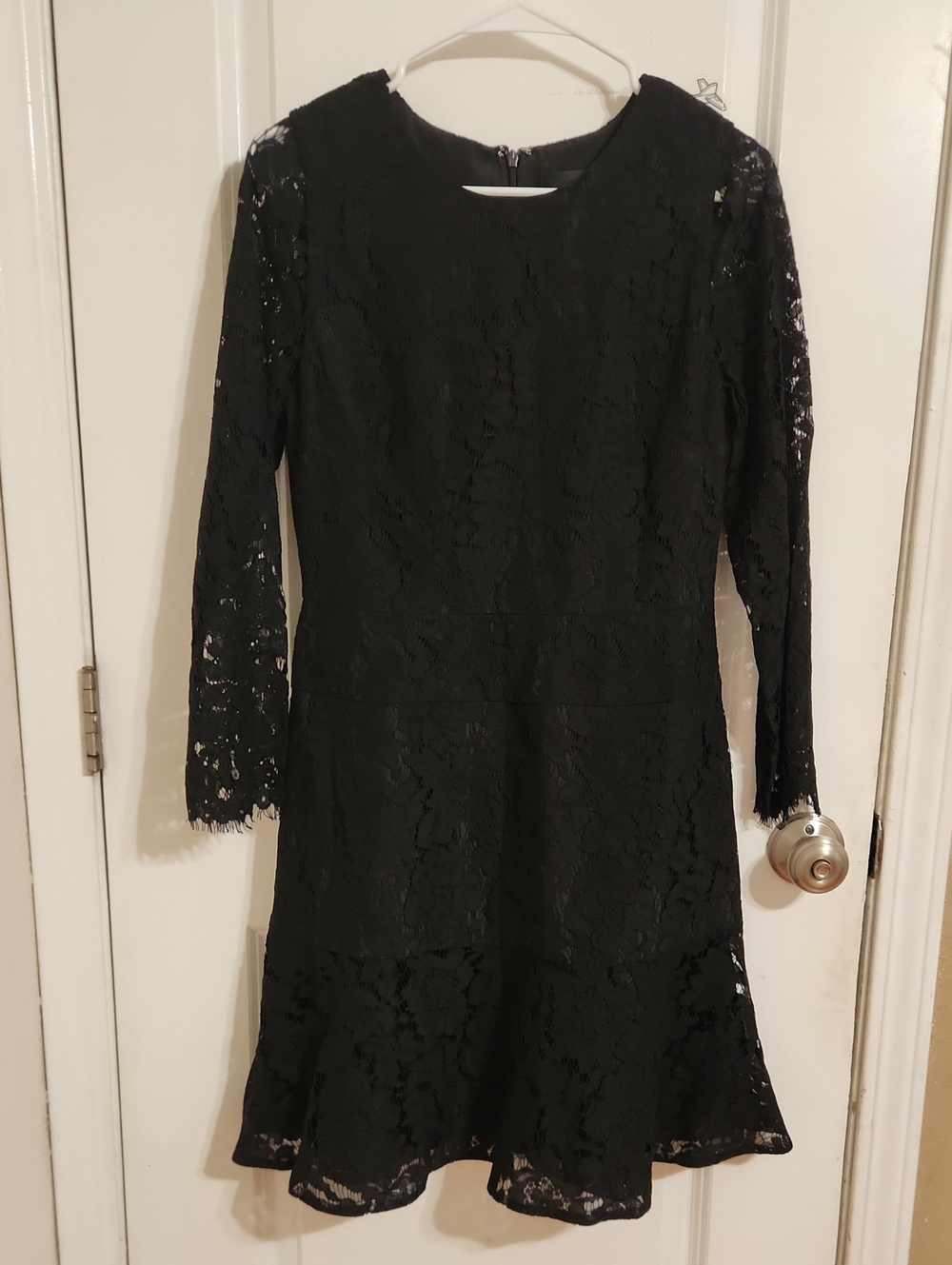 J. Crew Black Lace Long-Sleeve Fit & Flounce Dress